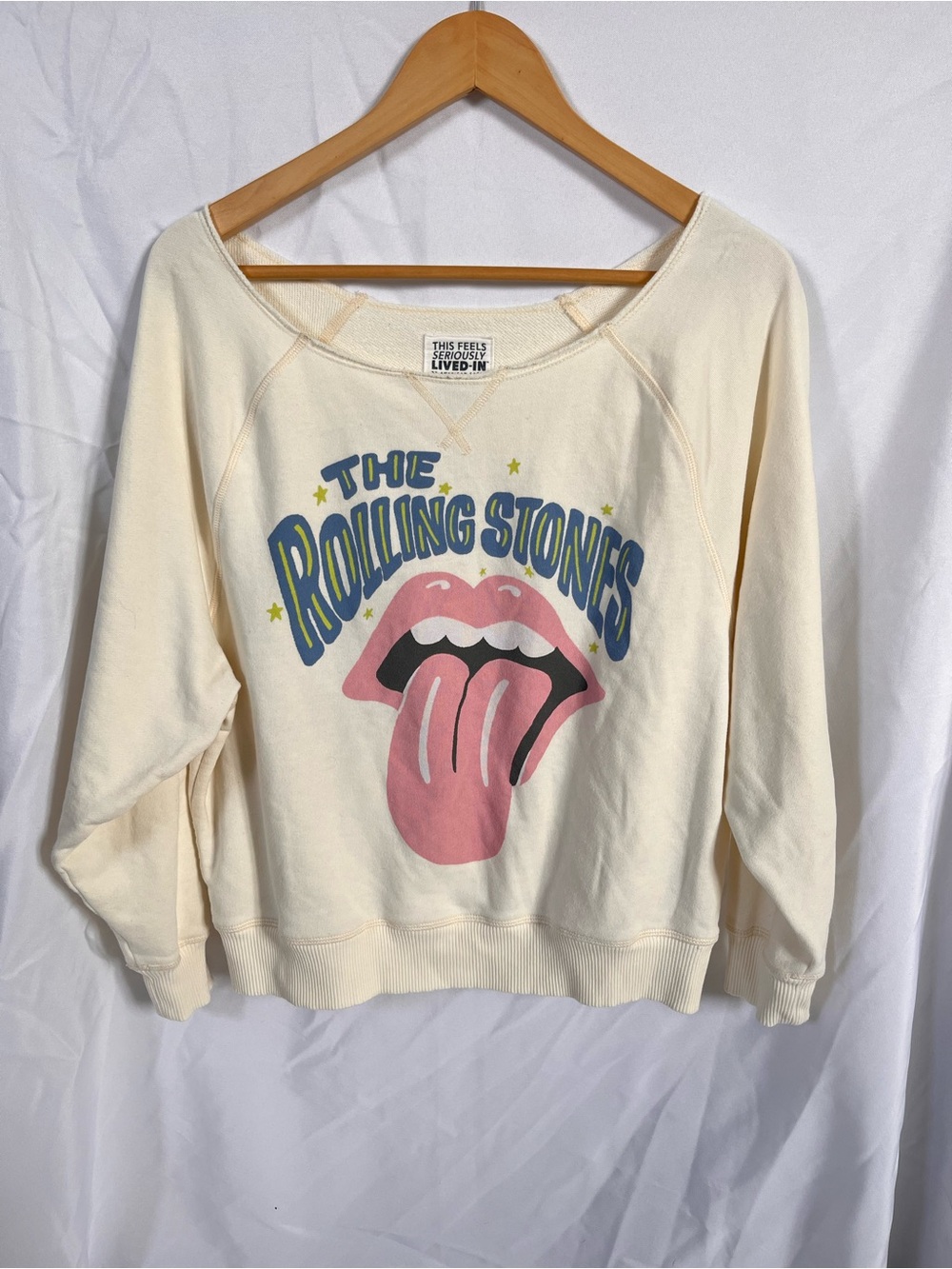 American Eagle Outfitters Cream Graphic Pullover Rolling Stones